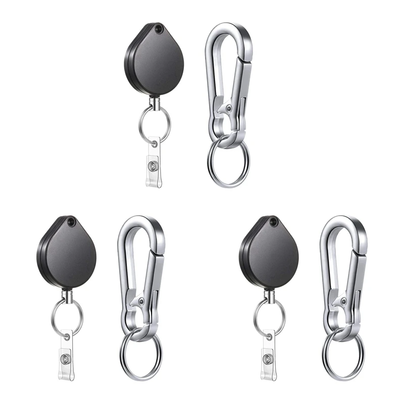 3X Small Heavy Duty Retractable Badge Holders Reel, ID Badge Holders With Belt Clip Key Ring For Name Card Keychain