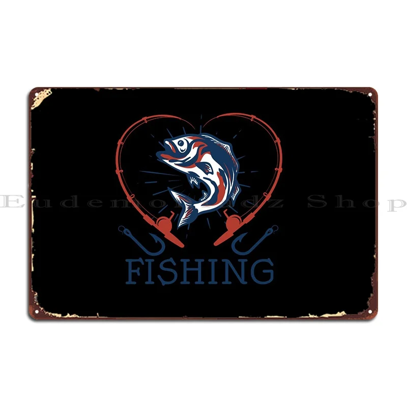 

Fishing Heart Metal Plaque Poster Pub Plates Cinema Club Personalized Cave Tin Sign Poster