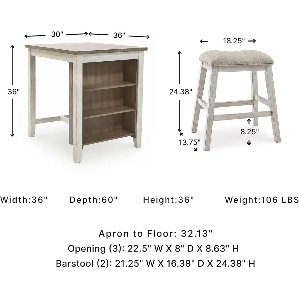 Skempton 3 Piece Counter Height Dining Tale and ar Stools t, uilt-in Stora, Wood, Acacia Veneer and Engineered Wood, Small Kitch