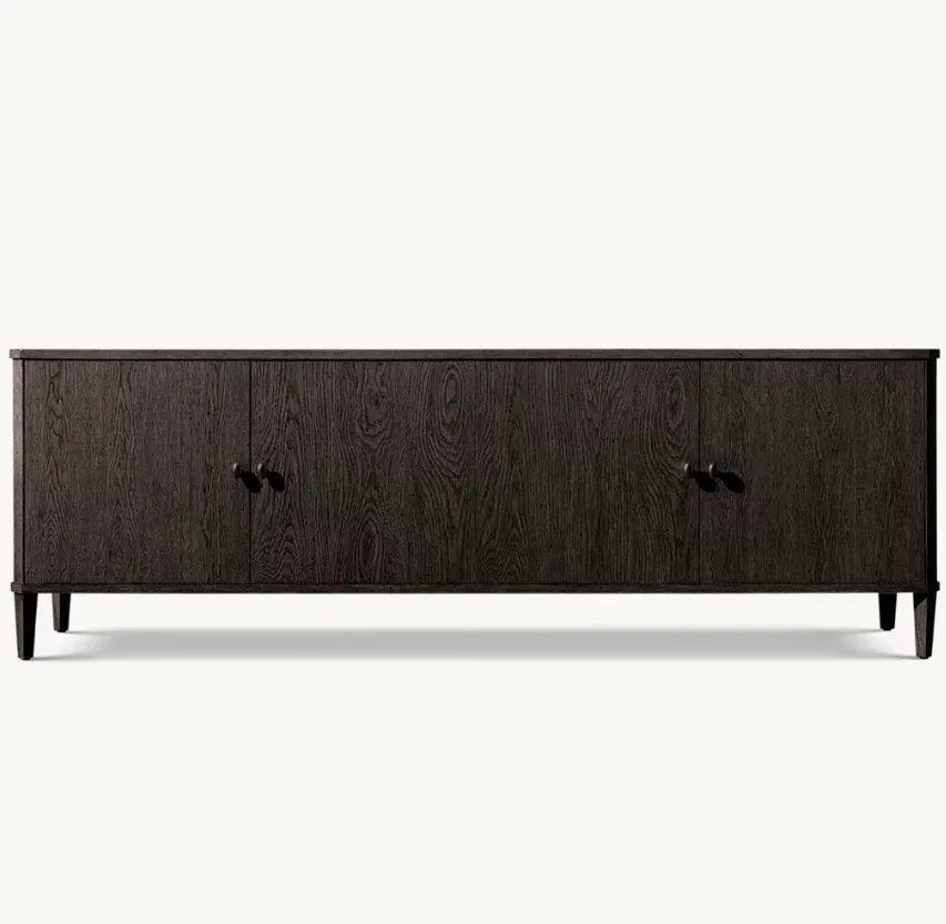 # American Style Living Room Solid Wood 4 Door Media Console