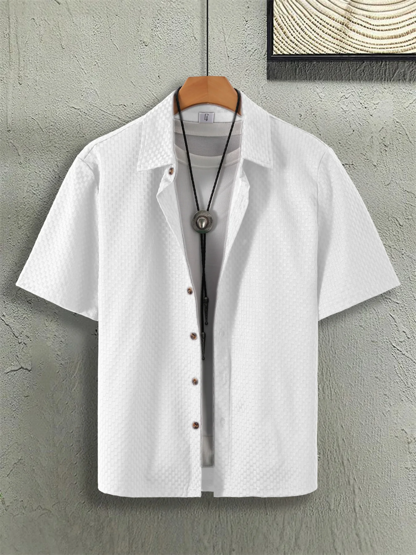Trendy Men's Suits, Short-Sleeved Button-Down Tops, Street-Style Complete Outfits, Lightweight Seersucker Tops Suitable for Various Summer Situations