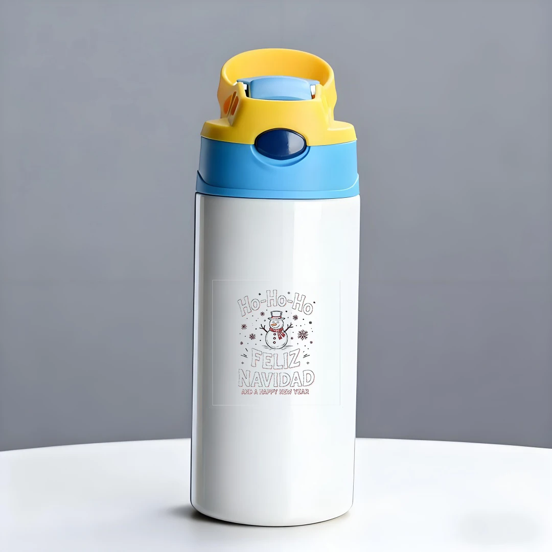 كوب حراري من الفولاذ المقاوم للصدأ 304 كوب قش للأطفال هدية عيد الميلاد تصميم بطاقة عطلة قلب رجل ثلج لطيف تحت عنوان حراري