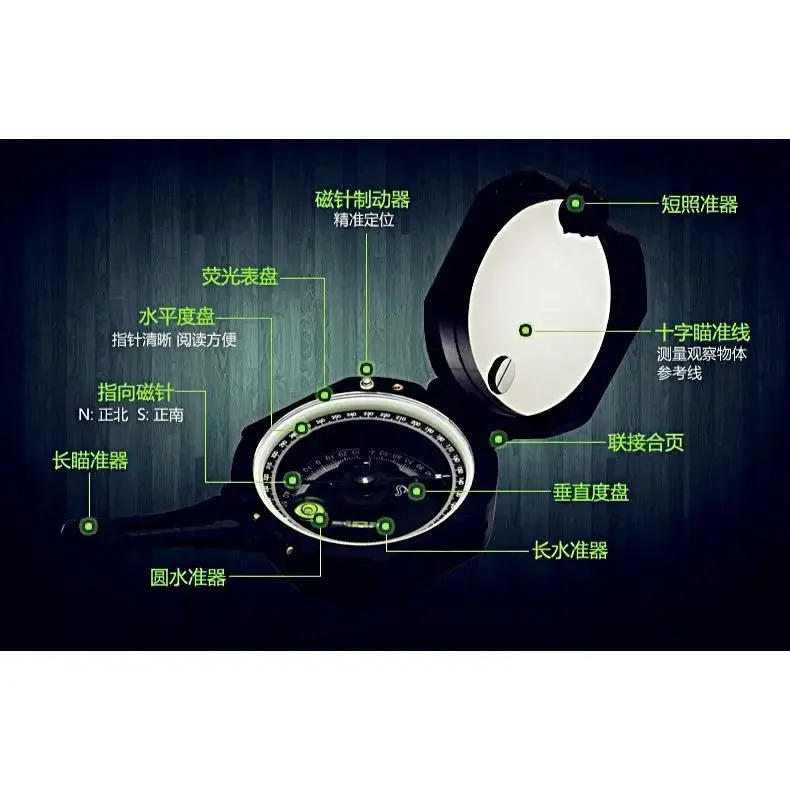 Multifunctional Geological Compass, High-Precision, North Pointing Needle Mining, Portable Outdoor Mountaineering Compasses