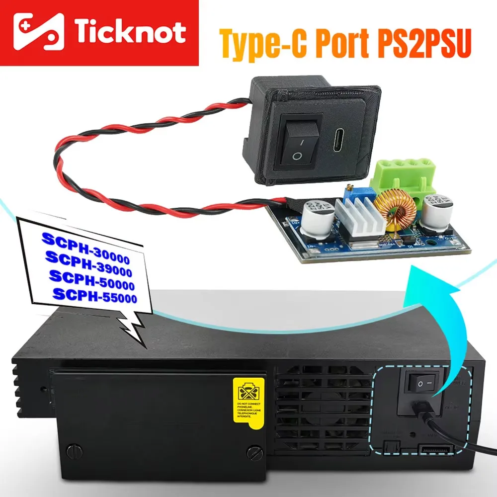 TicKnot استبدال نوع C PSU Mod للوحة الطاقة PS2 لوحدة التحكم PS2 الدهون 3XXXX/5XXX لوحة إمداد الطاقة