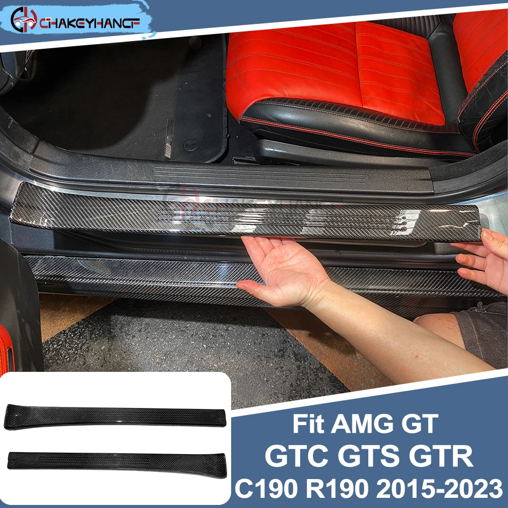 For Benz AMG GT C190 R190 GTS GTC GTR Real Carbon Fiber Door Entry Sill Threshold Cover 2015-2023 2Doors Car Interior Sticker