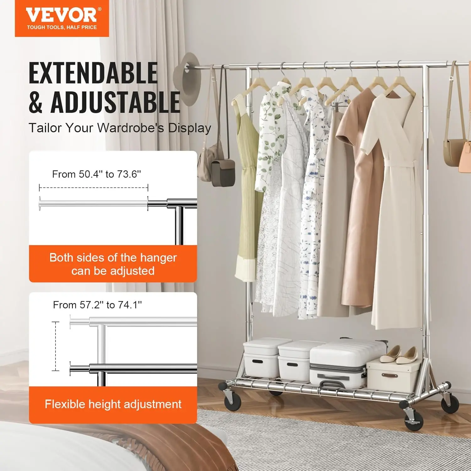 Perchero con ruedas, perchero resistente para ropa, perchero comercial para colgar ropa