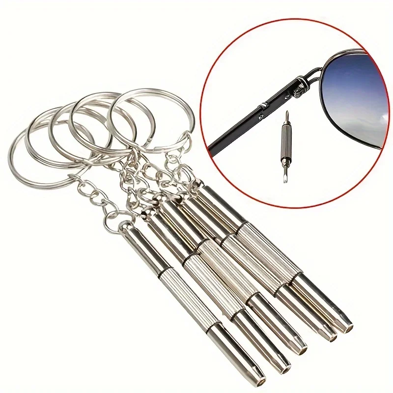 2Pcs Multifunctional Mini Screwdriver 3in1 Slotted Cross Hex Screw Driver Glasses Phone Watch Screw Repair Keyring Tool