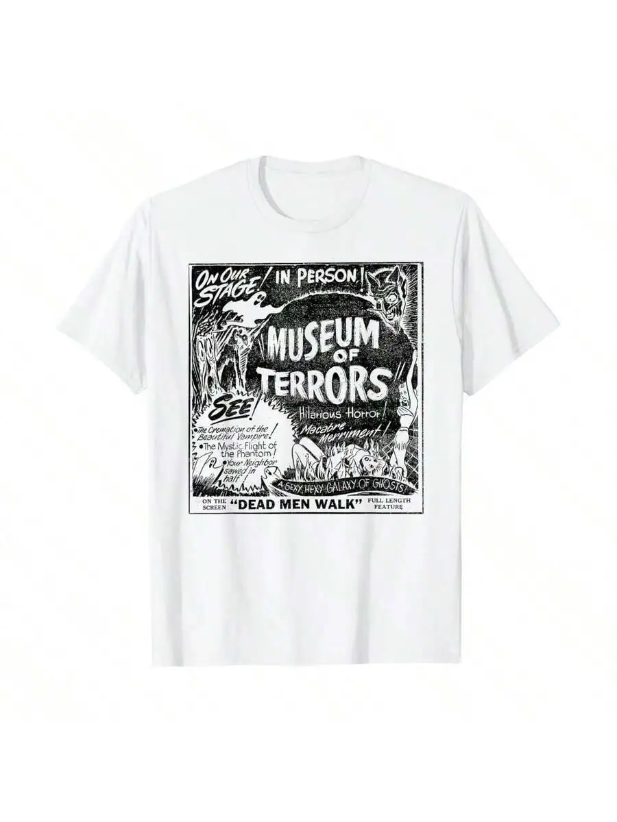 Vintage Horror Slasher Movie Crew Neck All-Season Print Tee, Soft For Daily Outfits 100% Cotton Trendy Y2K Short-Sleeve