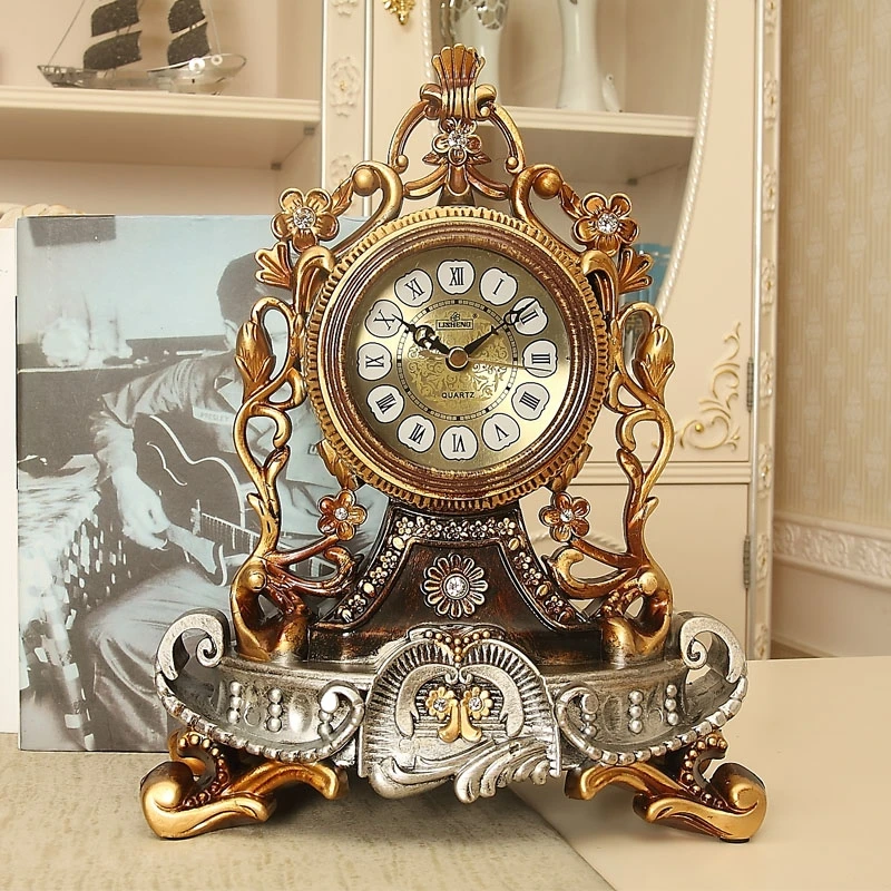 Luxury European Desk Royalty Home Watch Table Home Decoration Desktop Clock Resin Desk Clock Bedroom Office Table Clock