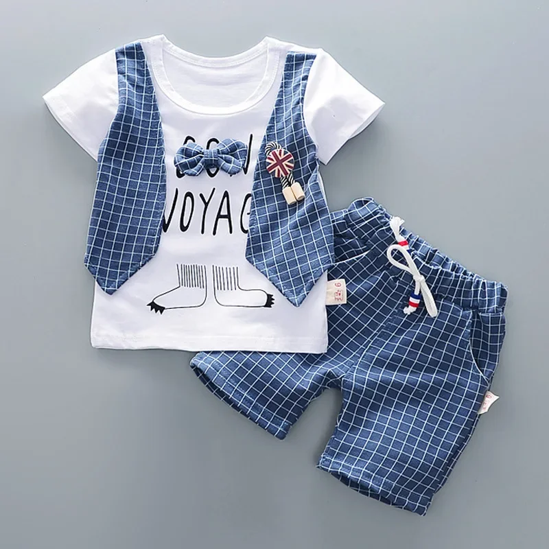 0-4Y Kids Summer Clothes Sets Toddler Baby Boys Lattice Cotton T-shirt + Shorts 2Pcs Children Casual Outfits Clothing Tracksuits