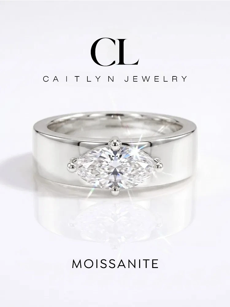 Vintage eleganter 1CT Moissanit-Diamant-Marquise-Ring für Damen, 925er Sterlingsilber, Party, luxuriöser, hochwertiger edler Schmuck – Detail 1
