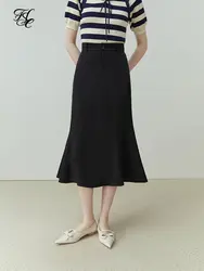 FSLE Elegant Commuter Fishtail Skirt for Women Mid-length Summer New High Waist A-line Skirt Office Lady Necessary Skirts