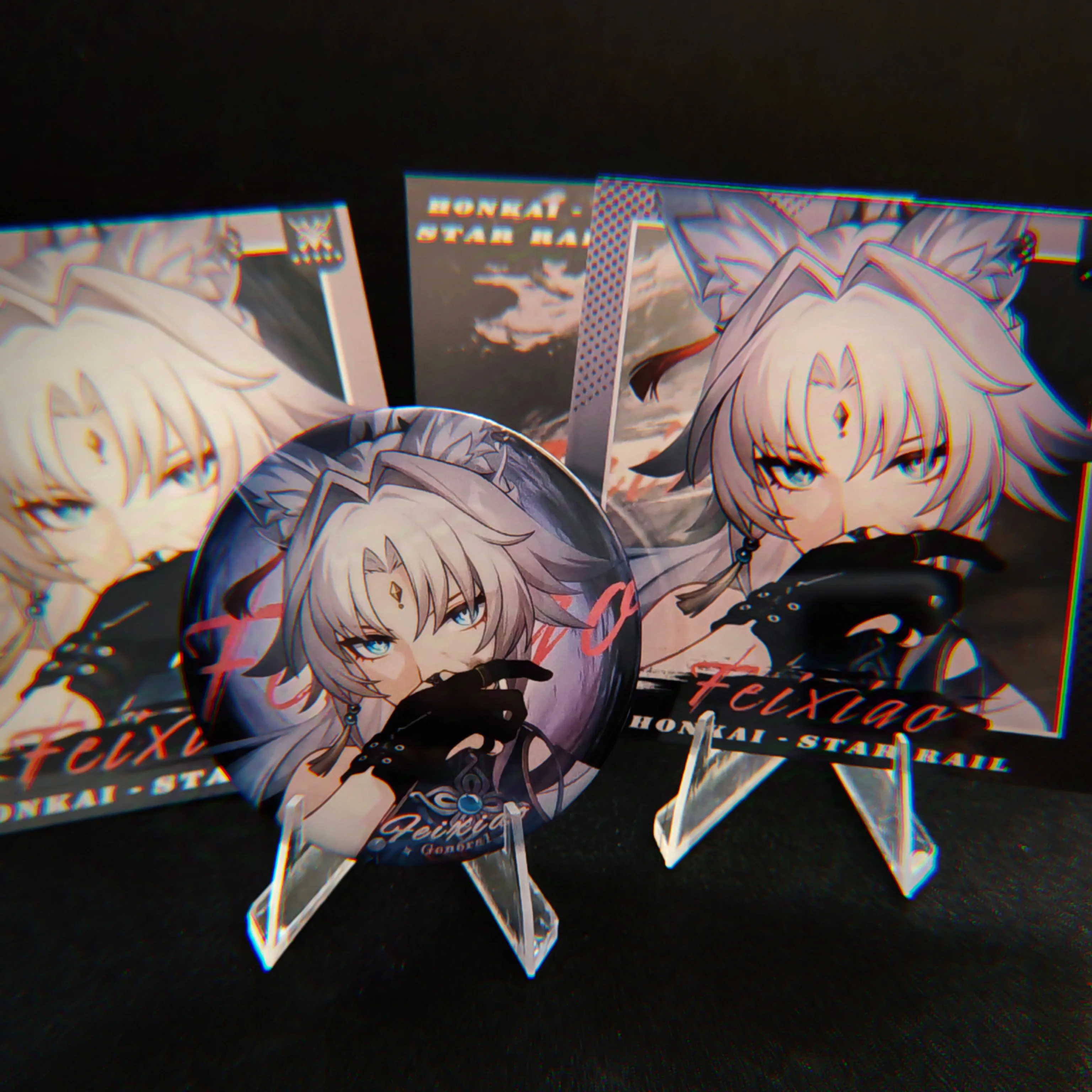 

Anime Honkai: Star Rail Feixiao Cosplay Pendant Acrylic Transcard Double Flash Laser Badge Brooch Decoration Halloween Xmas Gift