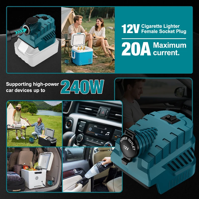 

Блок питания для автомобильного холодильника 240 Вт от прикуривателя, совместимый с литий-ионными аккумуляторами Makita 18 В, преобразователь напряжения DC 12 В (понижающий)