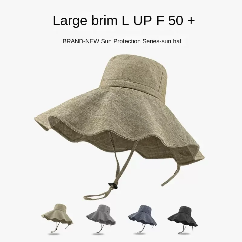 Summer 18cm Oversized Wide Brim Sun Hats Women Uv Protection UPF 50+ Sunshade Beach Hat Cotton Linen Foldable Bucket Hat Panama