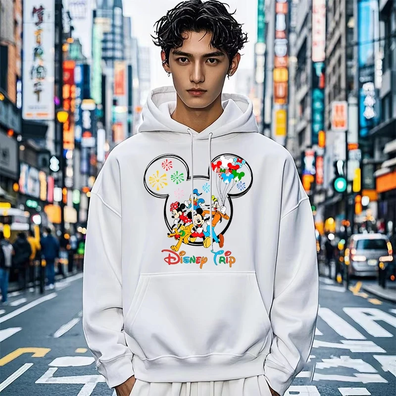 

MINISO Disney Mickey and Family Trip мужские толстовки с принтом спортивные толстовки повседневные топы свободная одежда для взрослых 2025