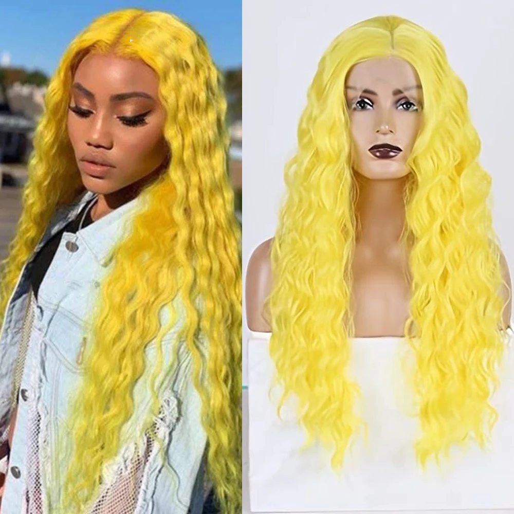 

RONGDUOYI Yellow Hair Loose Wave Synthetic Lace Wig Curly Wigs Natural Hairline Lace Lace Frontal Wigs Women Daily Party Use