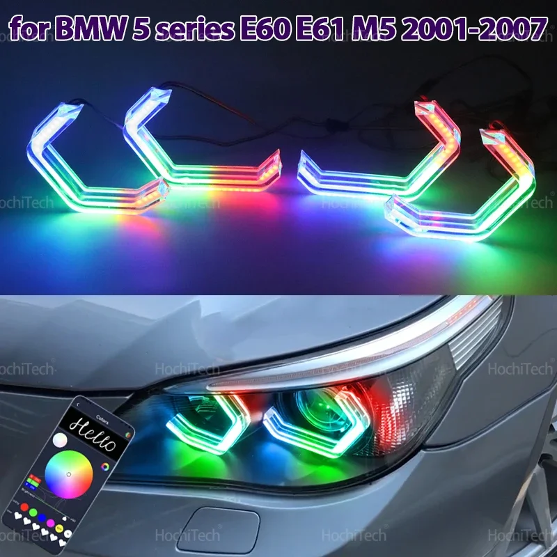 For BMW 5 Series E60 E61 2001-2007 Flowing multi-colored Ring Angel Eyes RGB M4 Style LED App control turn signal light