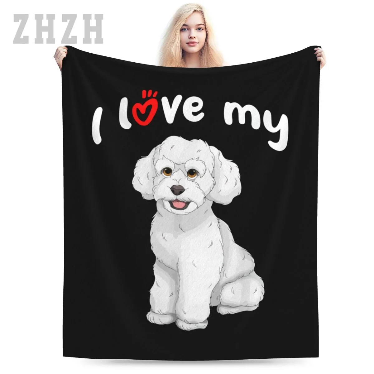 Blanket I Love My White Toy Poodle Dog Flannel Multifunction Outdoor Camping Sofa Cover Keep Warm