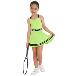 New Kids Girls Badminton Dresses Casual Athletic Workout Tennis Golf Sportswear Criss Cross Shoulder Straps Letters A-line Dress