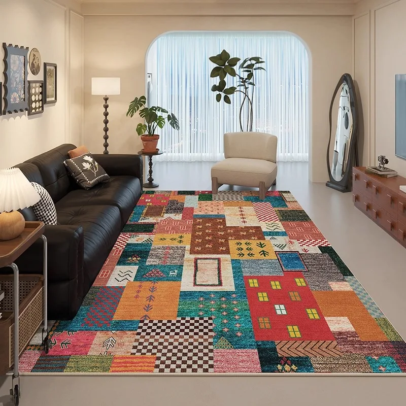 

Bohemian Living Room Carpet Vintage Color Collage Design Bedroom Rug Art Luxury Home Decor Coffee Table Floor Mat Alfombra Tapis