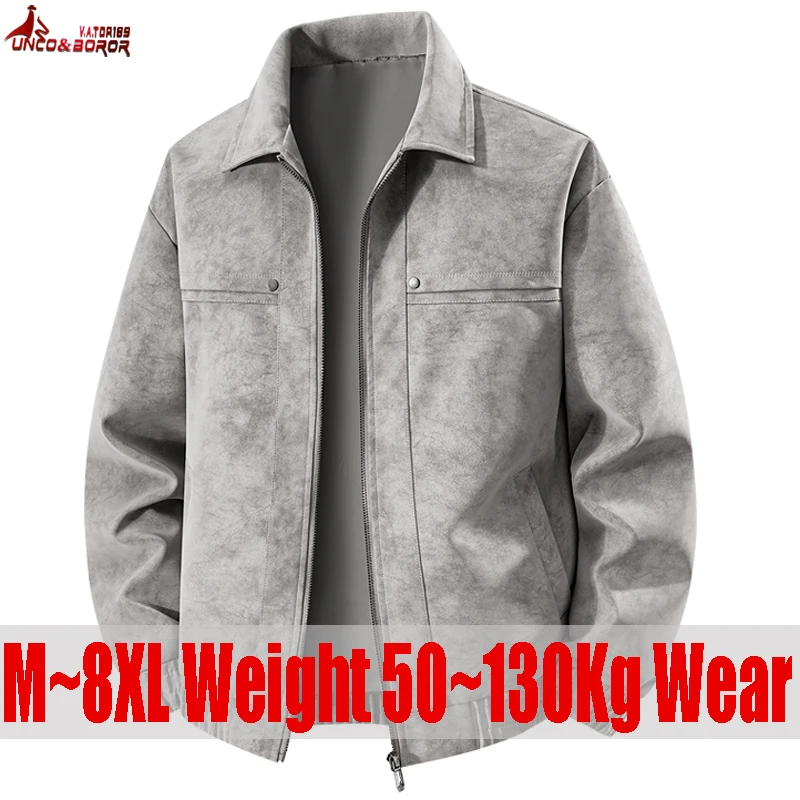 

Осенне-зимняя куртка из искусственной кожи больших размеров 7XL 8XL для мужчин, повседневная деловая куртка с отложным воротником, замшевая мотоциклетная кожаная куртка