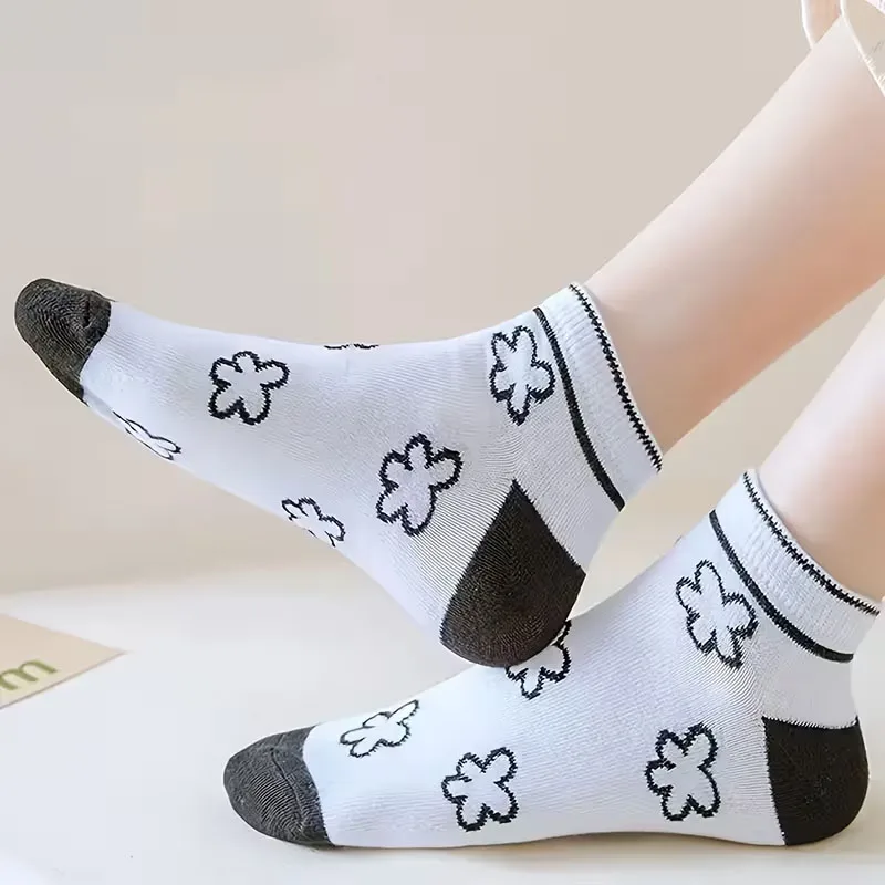 5/10/15 Pairs Women's Summer Breathable Ankle Socks Lovely Casual Design Random Cute Cartoon Pattern Comfortable Soft Socks Sets