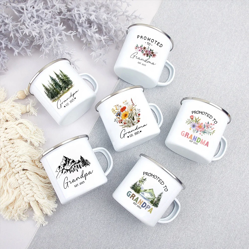 Promoted To Grandparents 2025 Enamel Mug Baby Announcement Gifts for Grandparents New Grandparents Gifts First Time 2025