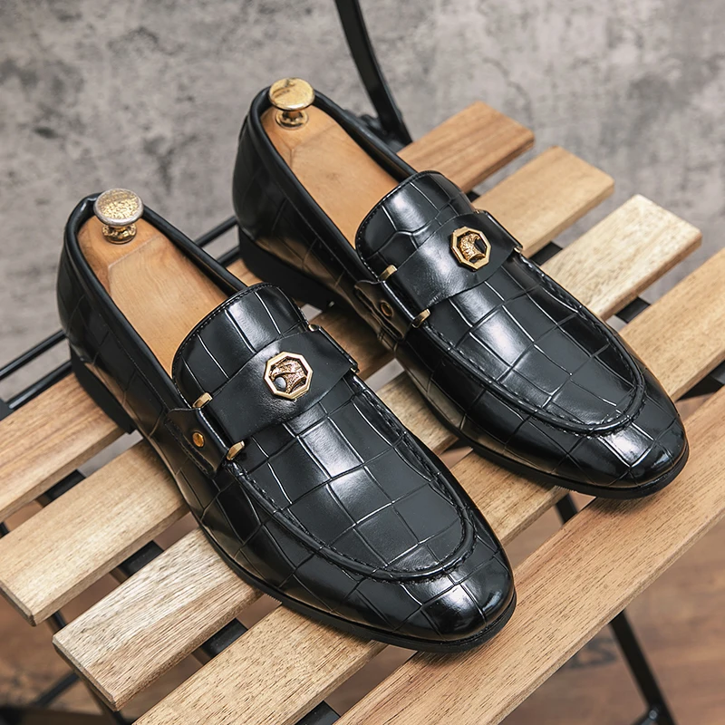 

Black Blue Men Loafers Shoes Crocodile Pattern Men Dress Sheos Round Toe Comfortable Wedding Men Shoes Zapatos De Vestir Hombre