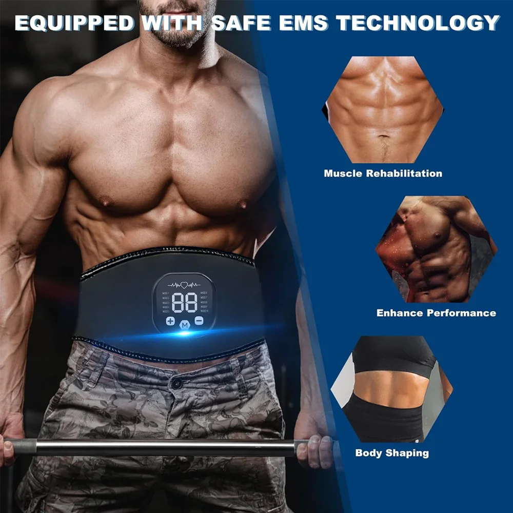 

Abdominal Toning Belt Muscle Toner EMS Muscle Stimulator Abs Trainer Recharge Body Massager Weight Loss Fitness Equipment Unisex