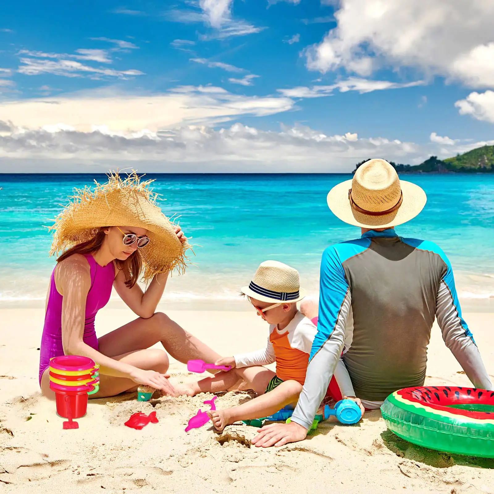 24 ชิ้นถังชายหาดชุดของเล่นถังทรายสําหรับเด็กสนุกบนชายหาดสนามหลังบ้านเล่นสระว่ายน้ําถังของเล่นสําหรับของเล่นเด็ก