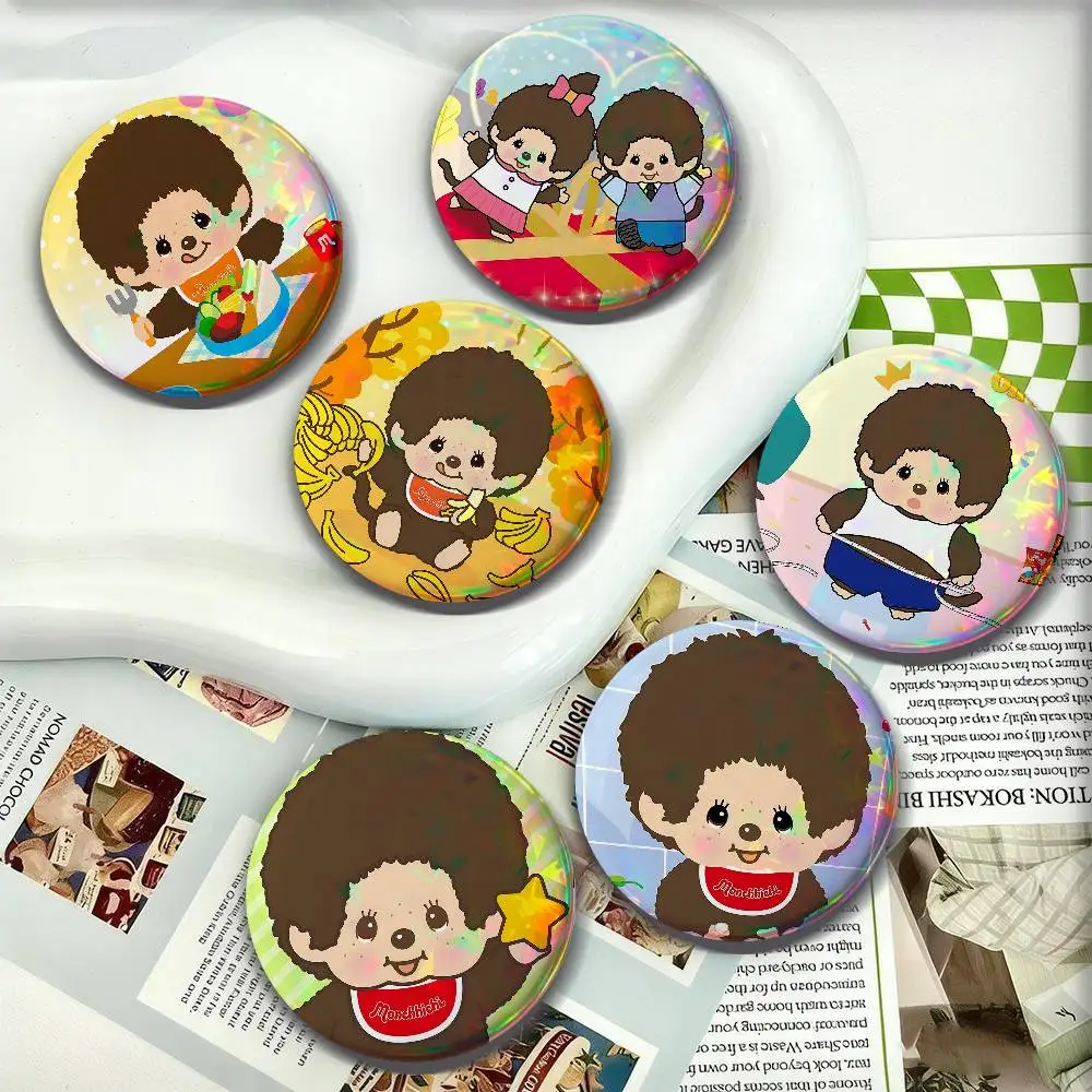 Cartoon M-Monchhichis Cute For Badge Personalized Custom Laser Reflective Badge Hologram Metal Enamel Pin Brooch Souvenir Gift