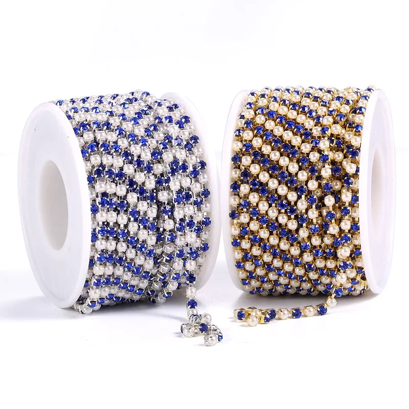 10 yards/Rolle Strass Perle Klaue Kette SS6/SS12 Kristall Glas Gold/Splitter Basis Strass Kette Tasse ketten Für Kleidungsstück