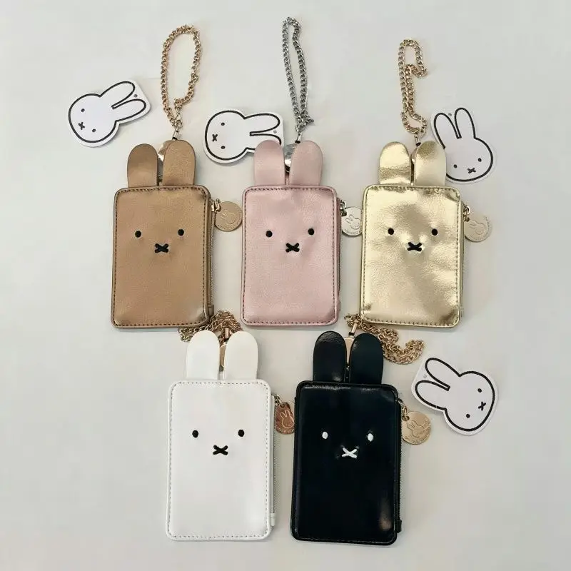 Cartoon Kawaii Miffy Scalable Card Holder Portable Campus Small Items Storage Leather Surface Wear-resistant Waterproof Zipper