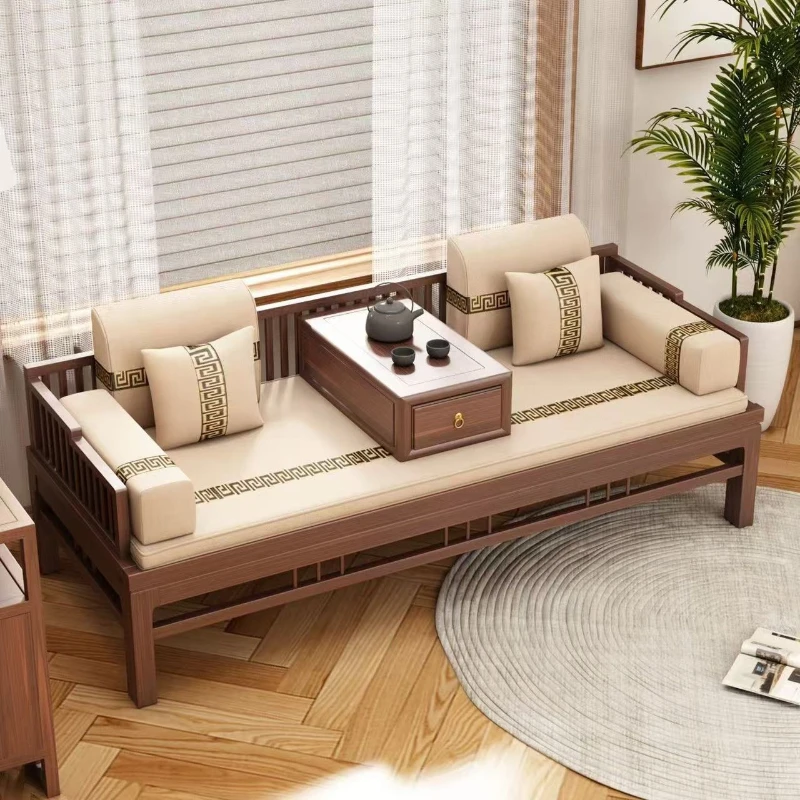 New Chinese Style Solid Wood Luohan Bed Sliding Sofa is detachable and washable, modern minimalist and dual-use