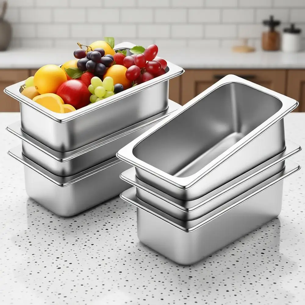 

Набор из 6 глубоких паровых тарелок (1/3 размера), 22-го класса толщины, из нержавеющей стали, для хранения продуктов, для кейтеринга