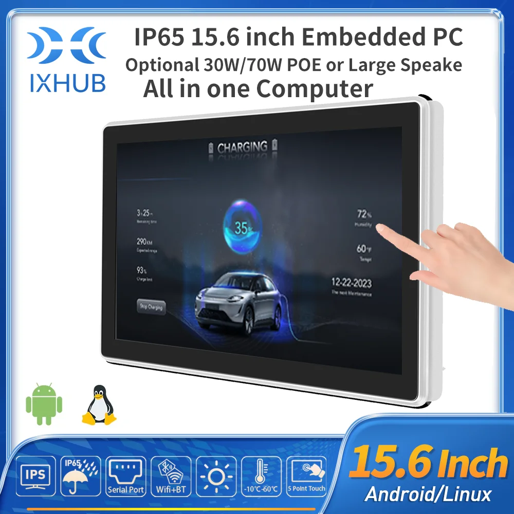 

Новый промышленный встроенный ПК IXHUB 15,6 дюйма PoE HD «все в одном» с открытой рамкой, экран HMI IP65, водонепроницаемый задний встроенный Ubuntu