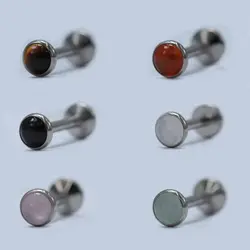 ASTM F136 Titanium Internal Thread Onyx Labret Tiger Ey Lip Stud Bezel Setting CZ Cartilage Daith Lip piercing Body Jewelry