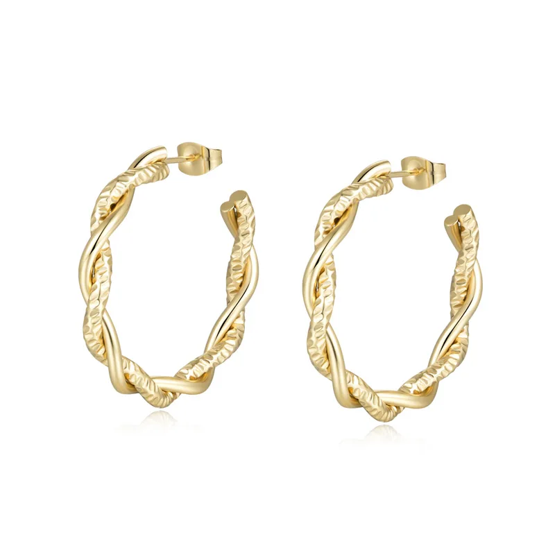 Pendiente trenzado de cadena pulida e irregular en acero y joyería de Color dorado para que las mujeres usen como regalo