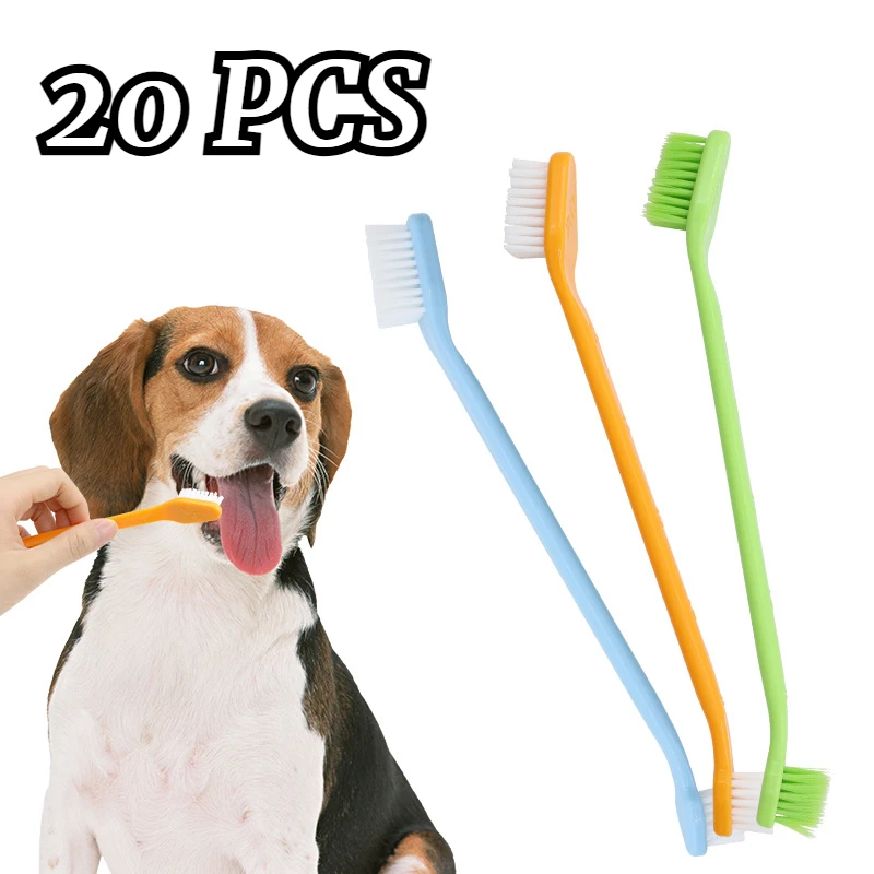 20Pcs Dog Tooth Brush Pet Toothbrushes Soft Grooming Dogs Double Sided Long Handle Tooth Brush for Large to Small Teeth Cleaning