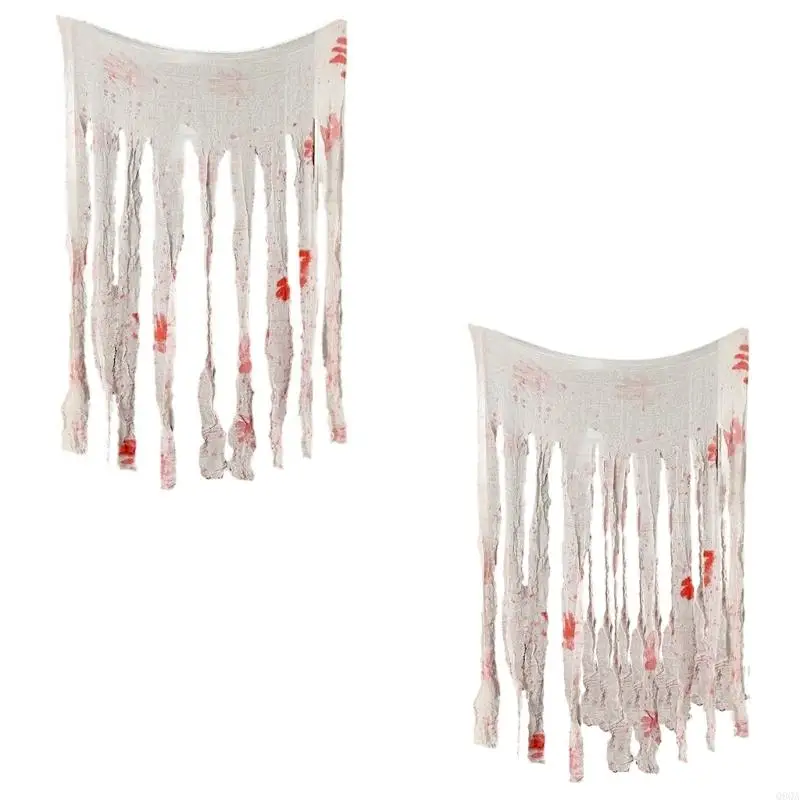 Q9QA Spooky Blood Splatter Halloween Decoration Bloodstained Door Curtain with 9 /18 Strips Door Curtains for Indoor/Outdoor