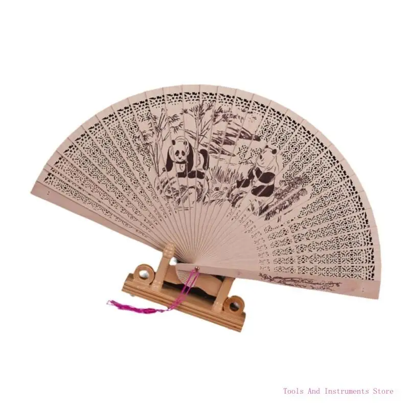 Artisanal Hollow Out Patterned Hand Fan Comfortable Grip Handheld Folding Fan for Cultural Gift Traditional Decoration C7AC