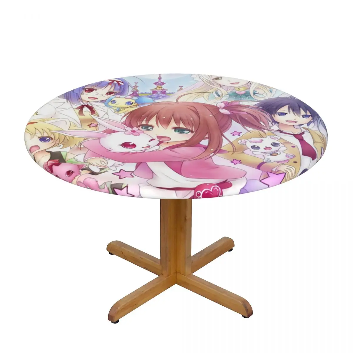 Round Disney Cartoon Jewelpet Sanrio Japanese Anime Table Cover Elastic Fitted Table Cloth Backing Edge Tablecloth for Dining