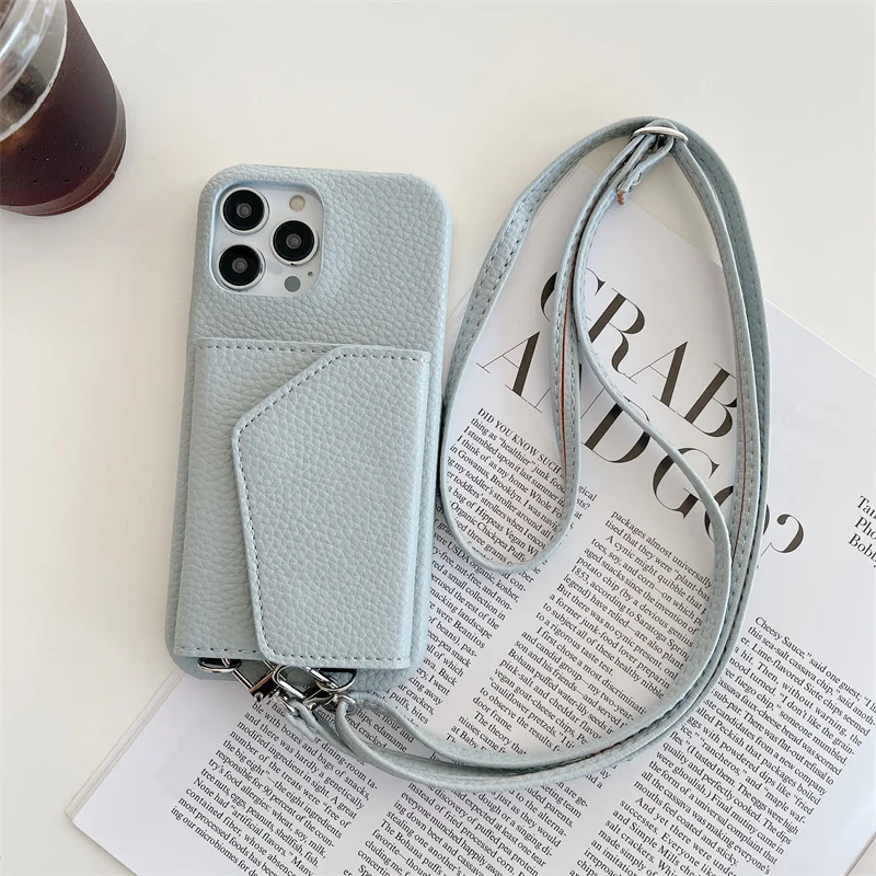 Trendige Crossbody-Leder-Brieftaschenhülle mit Lanyard für iPhone 18 17 18Pro 16 15 17Pro 14 13 Pro Max 12 16Pro, Handytasche mit Schminkspiegel – Detail 12