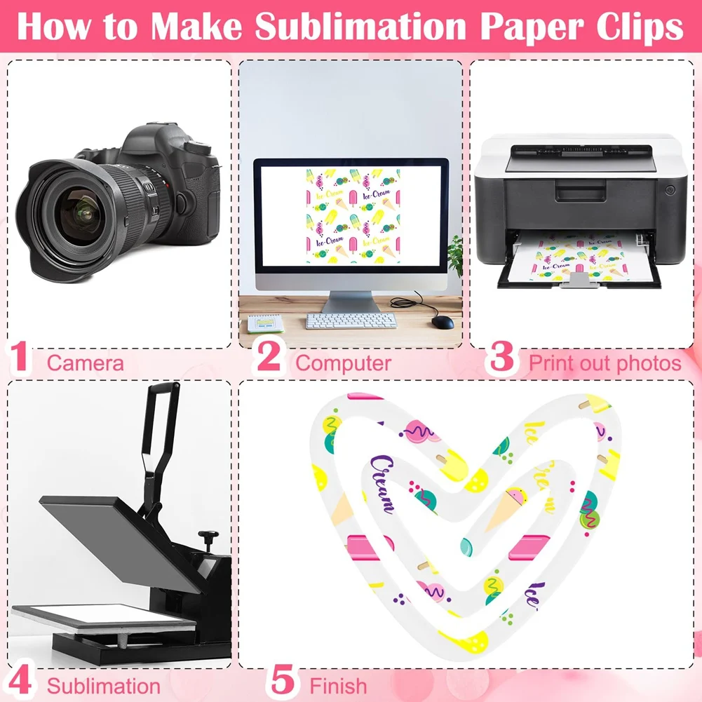 AA14 20 Pack Sublimation Paper Clips 3.1 X 2.7 Inch Acrylic Heart Shape Blank Paperclip Mockup Sublimation Jumbo Paper Clips