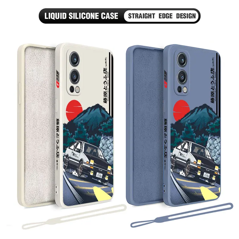 Initial D AE86 Phone Case for Oneplus Nord 2 9R 9 8T 8 7 7T Pro 6 5G Liquid Silicone Cover with Hand Strap