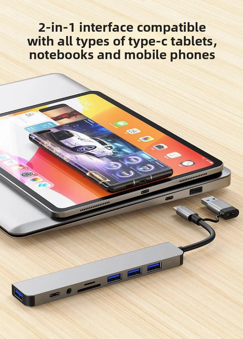 TYPE-C 8-in-1 Dockingstation, USB 3.0 Hub mit SD/TF-Kartenleser, Audioanschluss, für Laptop PC – Detail 8