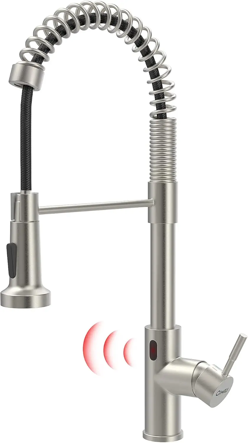 

Motion Sensor Kitchen Faucet with Pull Down Sprayer, Hands-Free Smart Spring Faucet for Single Hole Sink, Brushed Nickel