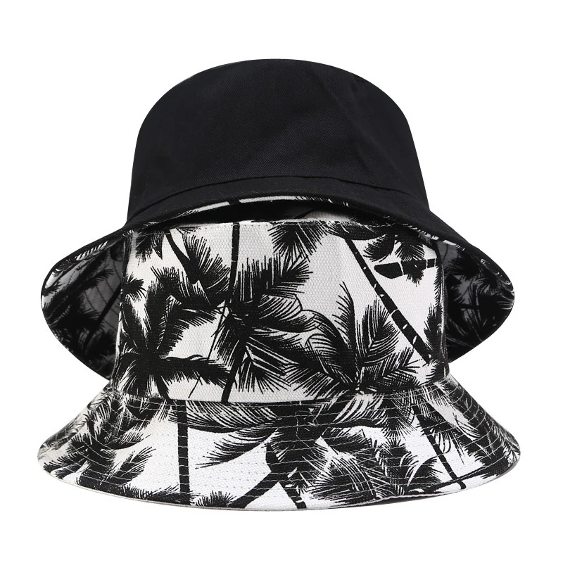 

Unisex Double Sided Leaf Print Personality Fishermen Cap Outdoor Casual Bucket Hat Fishing Sunscreen Hat