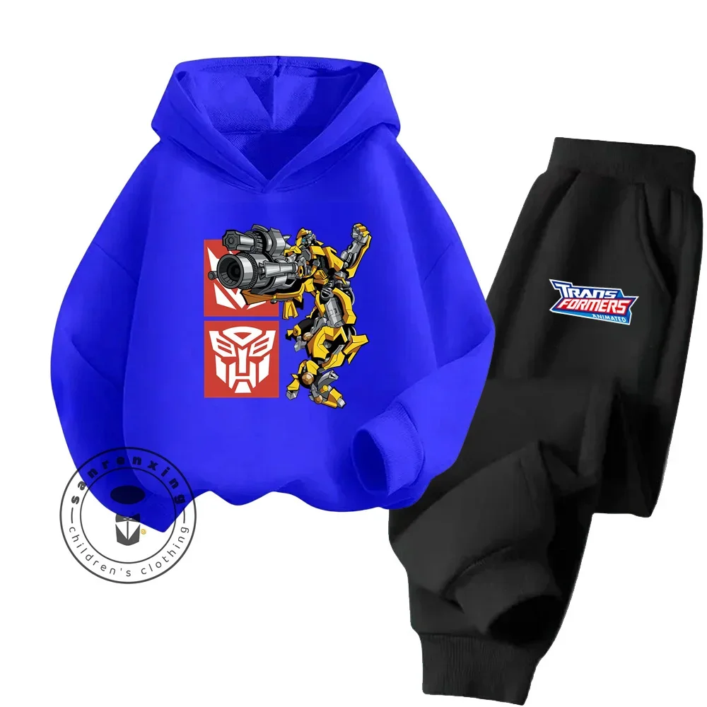 New Cartoon Transformers Spring Fall 3-14 Years Old Boys and Girls Cotton Hoodie Set Fashion Simple Hip Hop Kids Hoodie + Pants